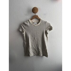 Current/Elliott Womens Striped Metallic Knit T-Shirt Cream Black Size 0
